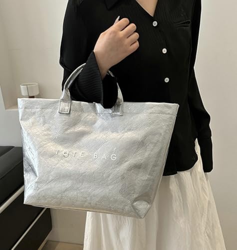 Image of Caistre Women's PVC Tote Handbags Shoulder Bag Winter Fall Fashion Kraft Paper Tote Bag Y2K Large Shopping Bag