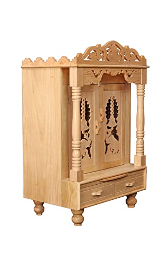 Image of sevan Wood Temple /Pooja mandir for Office and Home 12x18 Door Legs Plain