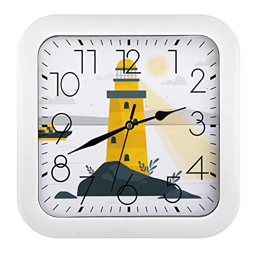 Horloge Murale Carrée Phare Décorative Style Maritime Unique avec Grands Chiffres - 2