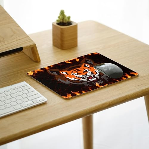 Image of Fierce Tiger Gaming Mouse Pad for Laptop & Computer | 9 x 7.5 Inch | 3mm Thick Non-Slip Rubber Base Mousepad | Fire Tiger Graphic Design for Office & Gaming
