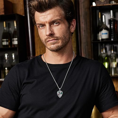 Guitar Pick Necklace 925 Sterling Silver Guitar Pick Pendant Soundwave Guitar Pick Pendant with Music Note Jewelry Musicians Gift for Women Men Guitar Lover3
