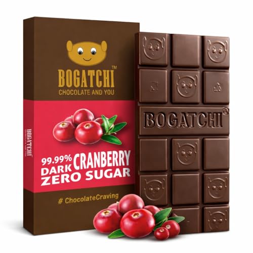 Image of BOGATCHI 99% Dark Handcrafted Chocolate with Cranberries, Real Cocoa Intense Dark Chocolate, 60gm