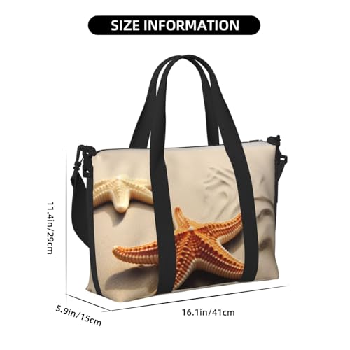 Travel Duffel Bag for Men Gym Bag, Starfish on The Sand Beach Landscape Luggage Bag with Shoulder Strap, Large Gym Tote Bag for Women, Weekender Overnight Bag, Foldable Carry on Bag for Airplane3