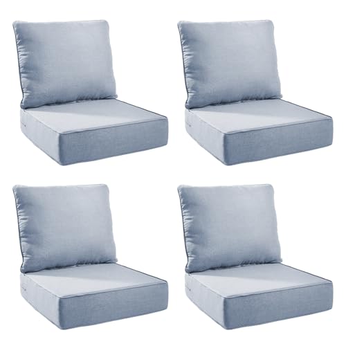 Image of Outdoor Cushion Set for Patio Furniture, UV Resistant, Water Resistant - 6 Inch Thick Foam Garden Cushions- 24x24 Inch Patio Seat Covers for Chair /Sofa /Couch | Baby Blue | 4-Pack |