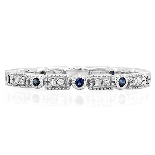 Dazzlingrock Collection 14K Solid Gold Round Blue Sapphire And White Diamond Womens Vintage Style Wedding Eternity Band Stackable Ring3