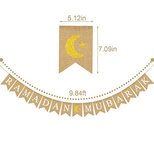 Jute Burlap Ramadan Mubarak Banner with Moon and Star Mantel Fireplace Decoration by Rainlemon - Image 3