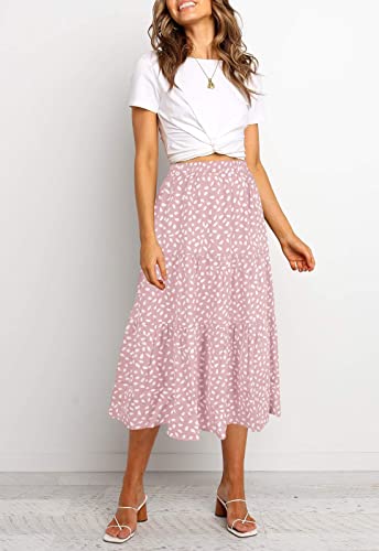 MEROKEETY Women's Boho Leopard Print Skirt Pleated A-Line Swing Midi Skirts