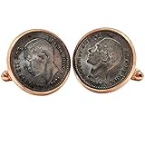  Gemelos para camisa: Genumis Pacificador - Moneda 50c peseta 1880-1885 Plata España - Color Oro Rosa - 18 mm