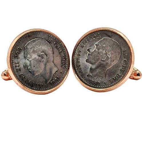 Gemelos para camisa: Genumis Pacificador - Moneda 50c peseta 1880-1885 Plata España - Color Oro Rosa - 18 mm