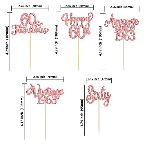 30Pcs Vintage 1963 Cupcake Toppers Glitter Sixty 60 Fabulous Happy 60Th Birthday Cupcake Picks Cheers To 60 Years For 60Th Birthday Anniversary Party Cake Decorations Supplies Rose Gold #TOP1