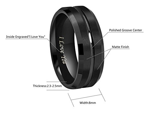 Crownal 4Mm 6Mm 8Mm Black Tungsten Wedding Band Ring Men Women Beveled Edges Polished Grooved Center Engraved I Love You Size 3.5 To 17 (8Mm,17) #TOP3