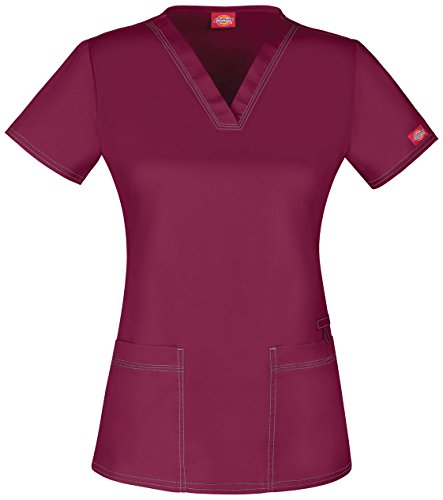 Dickies Women's V-Neck Top Shirt, -D-Wine, XX-Small