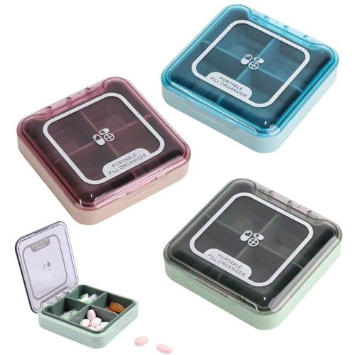 ZDNT Caja de pastillas de 3 unidades, organizador diario con 4 compartimentos, pastillero para viajes