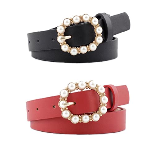Women Leather Belt with Pearl Pin Buckle for Women Shorts Dresses Accessories3