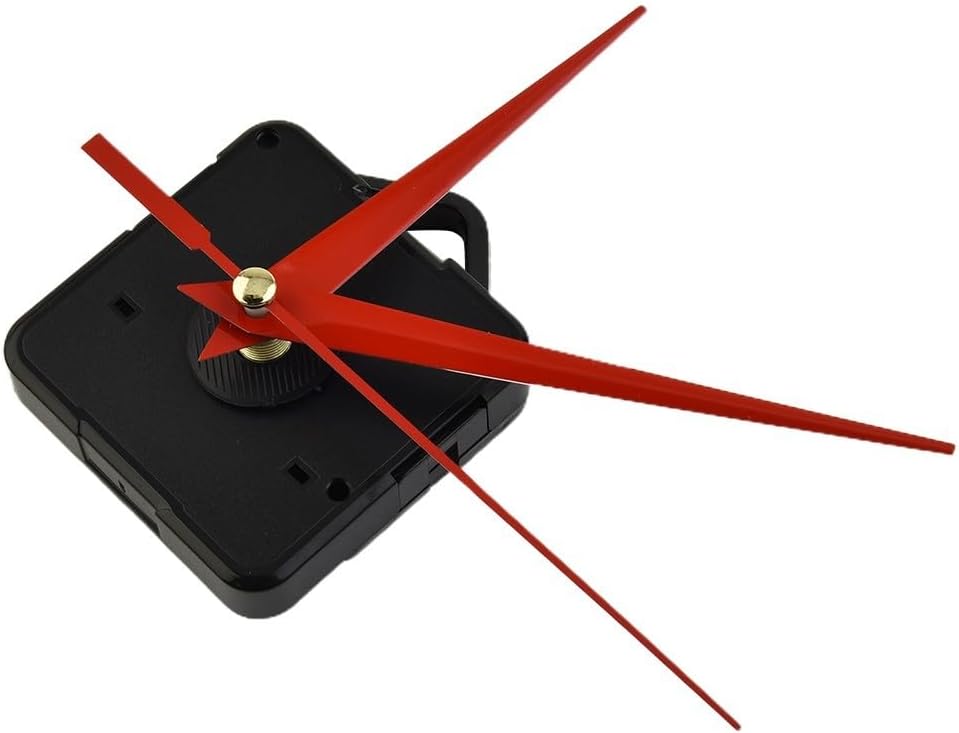 Silent DIY Quartz Clock Movement Kit for Wall Clock Motor Replacement, Non-Ticking Clock Spindle Repair Tool with Hands, Black Plastic Mechanism for Home Decor(red)