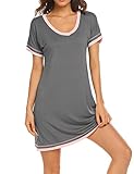 CzDolay Lounge Clothes Womens V Neck Sleep Tee Soft Nightshirt Night Dress (Gray, Medium)