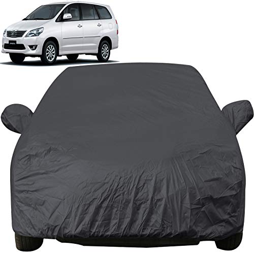 Image of Autofact Car Body Cover with Mirror Pockets Compatible for Toyota Innova (2000 to 2016) (Triple Stitched, Bottom Fully Elastic, Black Color)
