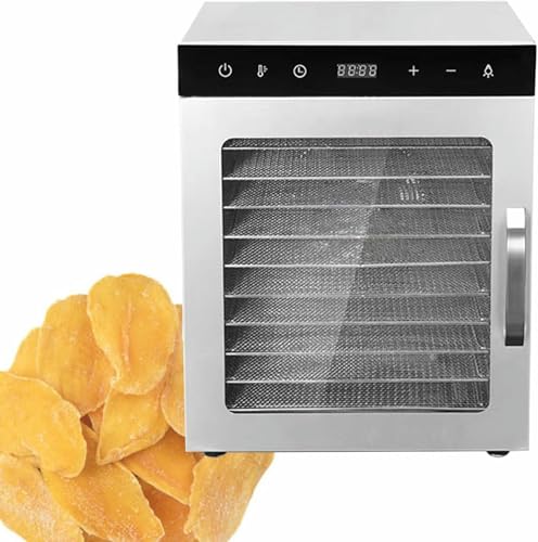 Dörrautomat mit Edelstahl-Tabletts, elektrischer Föhn für Obst, Gemüse und Fleisch, ideal für gesunde Snacks und Lebensmittelkonservierung (220 V, 10 Schichten)