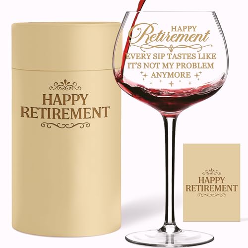 Retirement Wine Glass 16 Oz Gift for Men Women