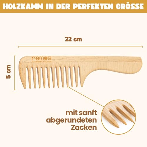 Foto von REMOS Holzkamm mit Griff aus heimischem Buchenholz 22 cm mit grober Zahnung