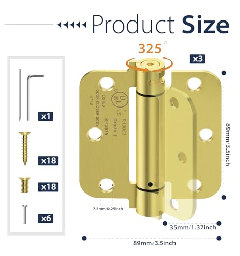 ISOKER 3.5 Inch Self Closing Door Hinges,3-Pack Spring Loaded Door Hinges by ISOKER - Used condition - Image 2