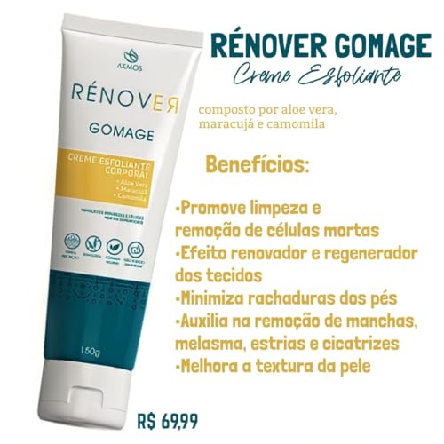 Combo Com 02 Unidades - Creme para a pele Renover Gomage Akmos - Clareador de manchas e hidratante,