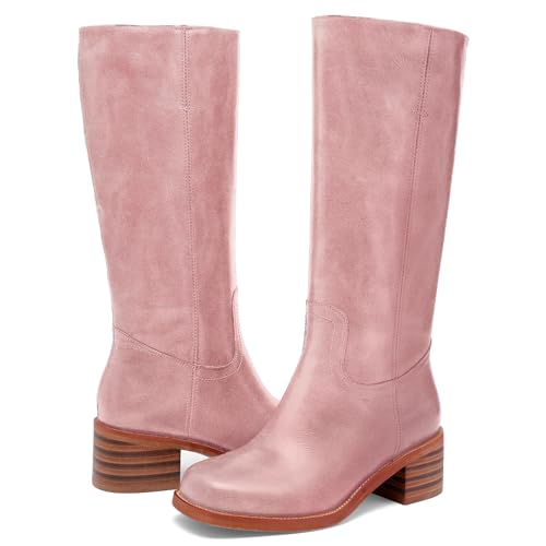 Women's Knee High Boots Square Toe Chunky Block Heel Long Boots for Women Comfortable Slip on Low Heel Womens Riding Boot.4