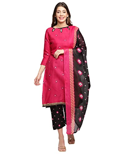Rajnandini Indian Damen Kurta mit Hose und Dupatta (gebrauchsfertig, Baumwollmischgewebe, bedruckt, Magenta, magenta, Medium Cover