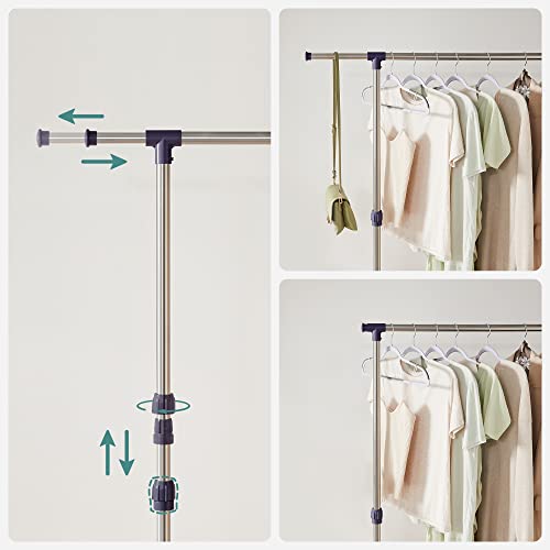 Portant vêtements réglable 97-165 cm, roulettes frein Songmics