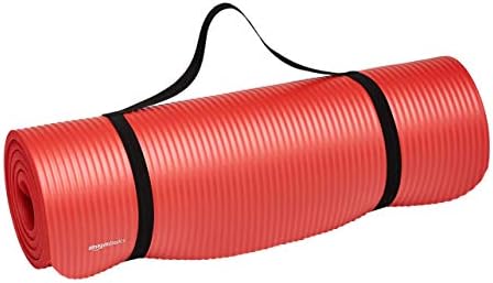 Amazon Basics Extra Thick Exercise Yoga Gym Floor Mat with Carrying Strap, 74 x 24 x .5 Inches, Red