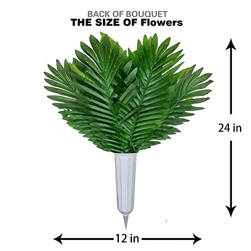 Henomo Cemetery Flowers For Grave, Memorial Bouquet - Artificial Yellow Rose And White Mum Mix Arrangement For Headstone Decoration,Include Vase To Easy Fit #TOP4