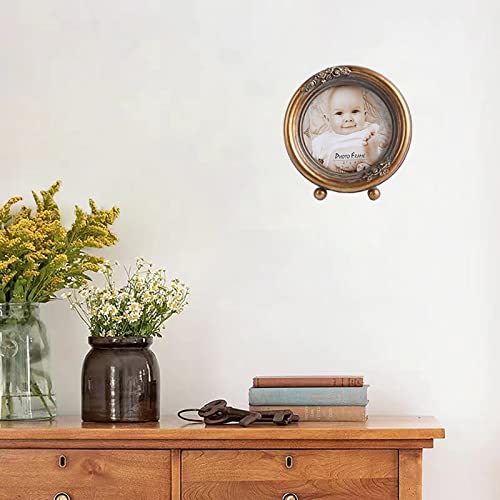 Sikoo Vintage Picture Frames 4X4 Round Picture Frames Bronze Antique Mini Circle Photo Frame ,Tabletop And Wall Mounting With High Definition Glass Front For Home Decor, Antique Wall Decor Art, Photo Gallery（Bronze） #TOP6