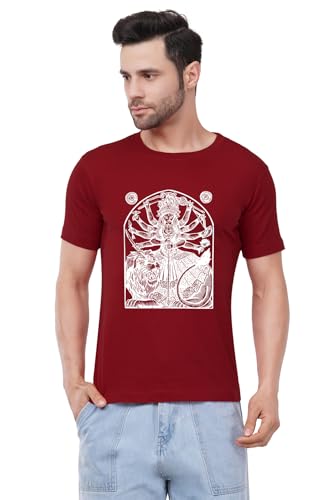 Image of Caseria Men's Cotton Printed T-Shirt -Mother Durga | 100% Cotton | Half Sleeves | Regular Fit | Printed | Round Neck | Graphic T Shirt