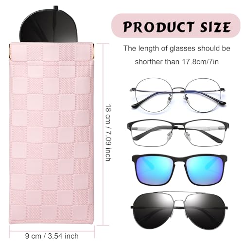 Image of Sightor Sunglasses Case, 2 Pcs Soft Eyeglass Cases Checkered Sunglass Case Portable Squeeze Top Leather Glasses Pouch