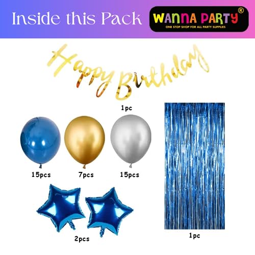 Image of Wanna Party 44-Piece Birthday Party Decor Kit for Husband & Boys | Balloons, Banner & Celebration Supplies for Kids and Adults