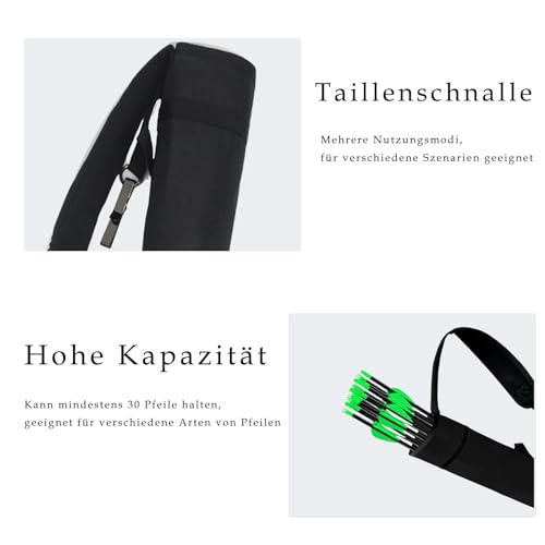 KURUGEILI Bogenschießen Quiver Rücken und Hüfte Quivers Einstellbare Pfeil Rucksack Tasche Halter Seite Hüftpfeile Tasche für Compound Recurve Bogen Praxis Ziel Jagd