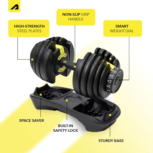 Image of Boldfit Adjustable Dumbbells Set for Gym & Home Workout Dumbbell Set for Men & Women Exercise Equipment for Home Gym Strength Training Powerflex- Yellow & Black, 2.5kg-24kg Each (1 Pair)