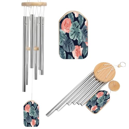 Outdoor Wind Chimes, Watercolor Monstera Pattern Printed Wind Chimes,Simple Wind Chimes,Curtain Wind Chimes for Home Decoration