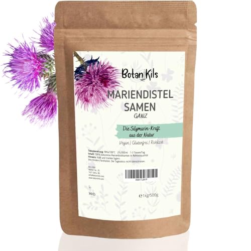 Mariendistelsamen ganz 1kg Premium Rohkost Zur Leberentgiftung und Leberregeneration 100% rein natürlicher Silymarin vegan und glutenfrei BotaniKils