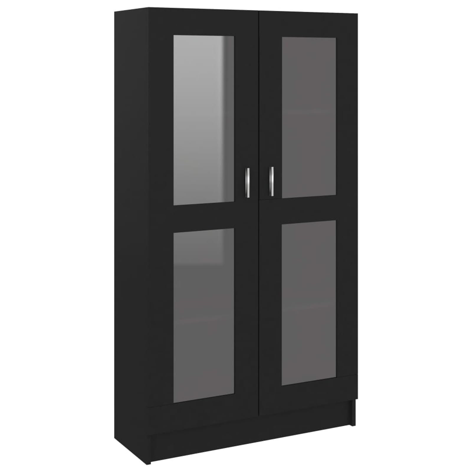 IKAYAA Armario Vitrina con 4 Compartimentos Vitrina de Cristal Vitrinas de salón Vitrinas de Exposición de Madera Contrachapada Aparador Comedor, Aparador Cocina Negro 82,5 x 30,5 x 150 cm