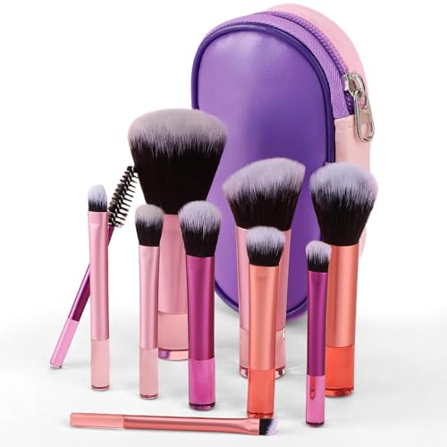 Kit 10 Pincéis De Maquiagem Com Estojo Para Viagem – Cerdas Macias,Travel Size, Necessaire inclusa, Mini Pincéis Para Base, Blush, Pó, Sombras e Corretivo, Portátil e Multifuncional