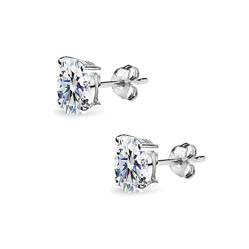 Sterling Silver 6x4mm Oval Solitaire Stud Earrings Made with AAA Zirconia2