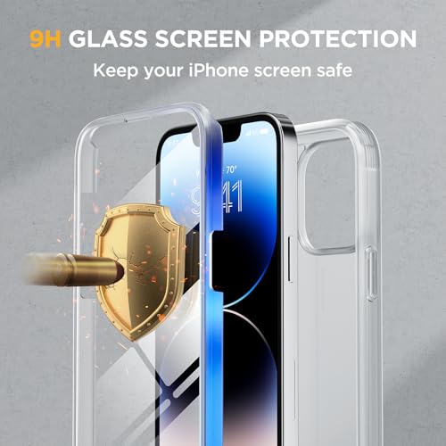 Image of Miracase Glass Series Designed for iPhone 14 Pro Max Case 6.7 Inch, Upgrade Full-Body Magnetic Case with Built-in 9H Tempered Glass Screen Protector, with Camera Lens Protector, Frosted Clear