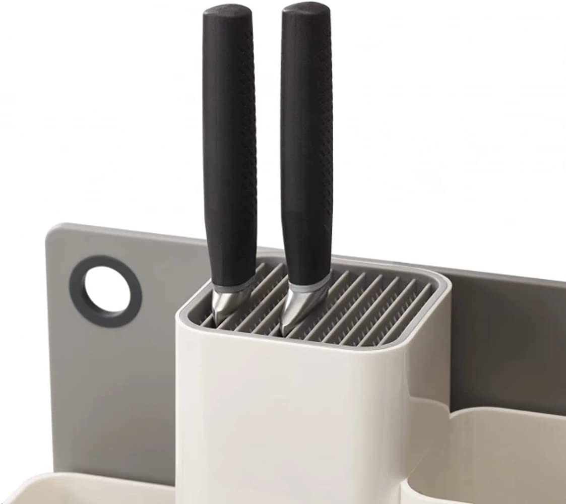 Joseph Joseph - Rangement Cuisine 3 en 1 - Range Couteaux Range Ustensile et Planche à Découper en Plastique - Argent