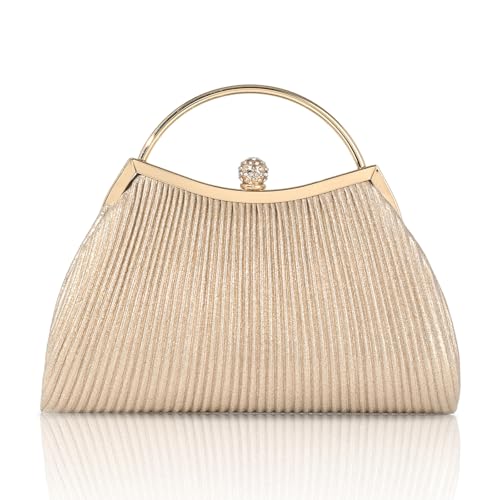 AIBAOWU Gold Glitter Pleated Clutch