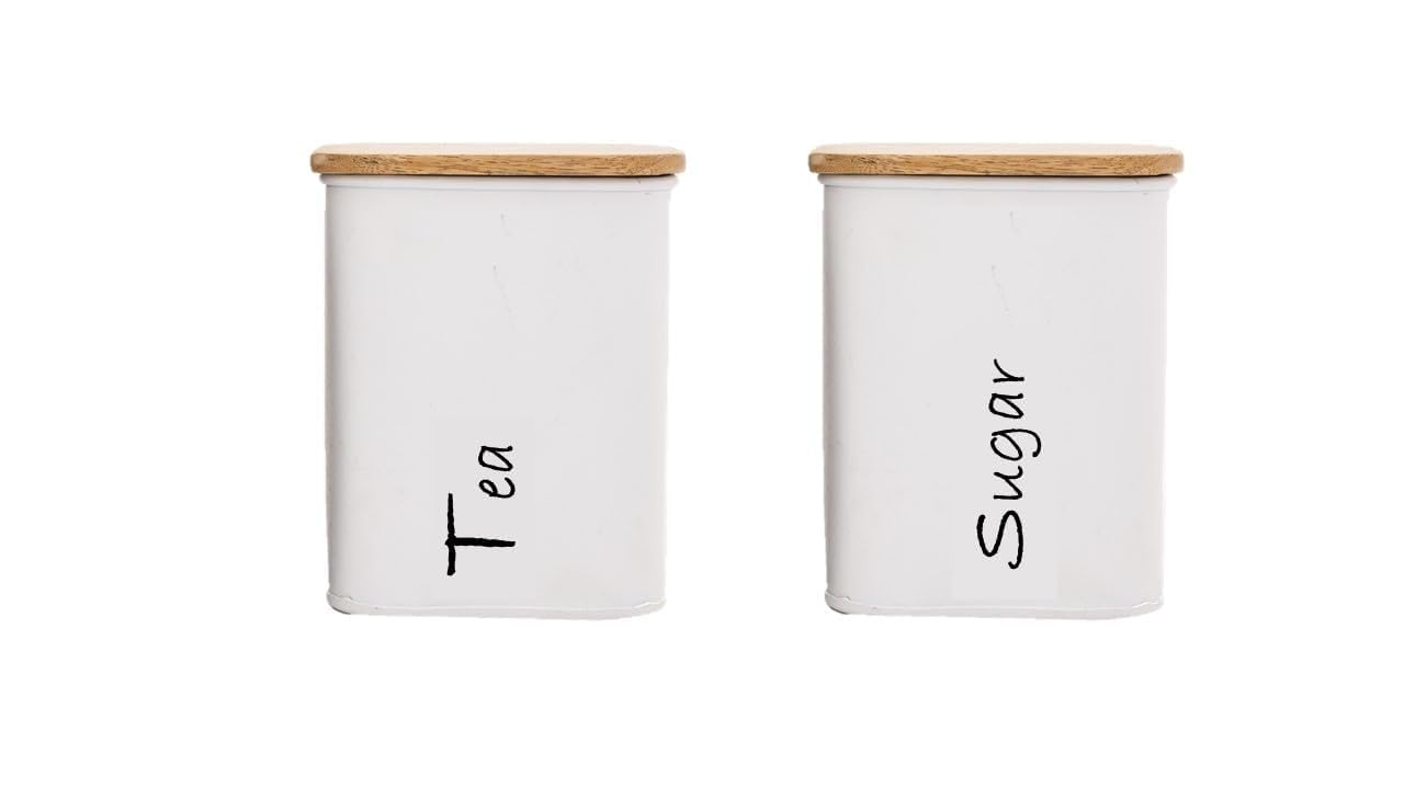 Shopsidex Tea Sugar Airtight Kitchen Container - Canister With Wooden Lid - Multipurpose Canister For Kitchen - Set of 2 (white Colour) (B0DG97P75R) Amazon Price History, Amazon Price Tracker