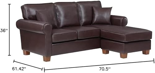 Miniatura 3 de OSP Home Furnishings Rylee - Sofá seccional reversible con brazo enrollado con 2 almohadas y patas con acabado café, piel sintética de cacao