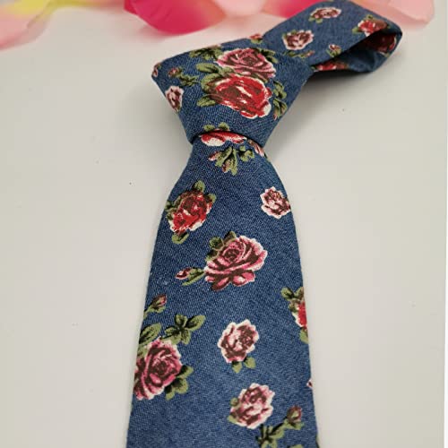 Image of Mantieqingway Men Skinny Tie Cotton Floral Necktie for Wedding Groomsmen Tie