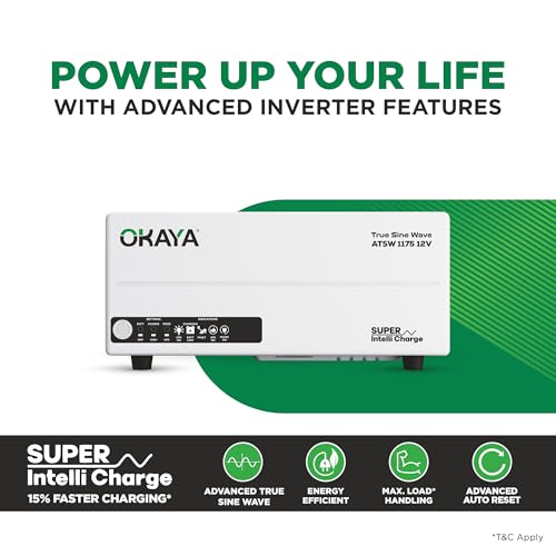 Image of Okaya Inverter with Battery Combo for Home,Office & Shops | ATSW 1175 12V Pure Sine Wave Inverter 925VA with 36 Months Warranty & OPXT12048 90AH Super Jumbo Tubular Battery with 48 Months Warranty
