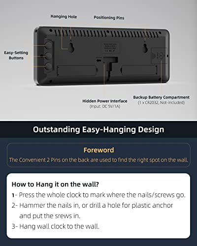 Wall Clock - Led Digital Wall Clock With Large Display, Big Digits, Auto-Dimming, Anti-Reflective Surface, 12/24Hr Format, Small Silent Wall Clock For Living Room, Bedroom, Farmhouse, Kitchen, Office #TOP4